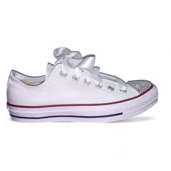 Crystal AB & Charms Low Top Converse Sizes 5-14 New In Box With Ribbon Laces - Picture 1 of 14